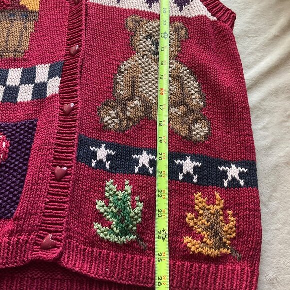 VTG Karen Scott Hand Knits Large Sweater Vest Fall Patriotic Country Teddy Bear - Picture 5 of 7